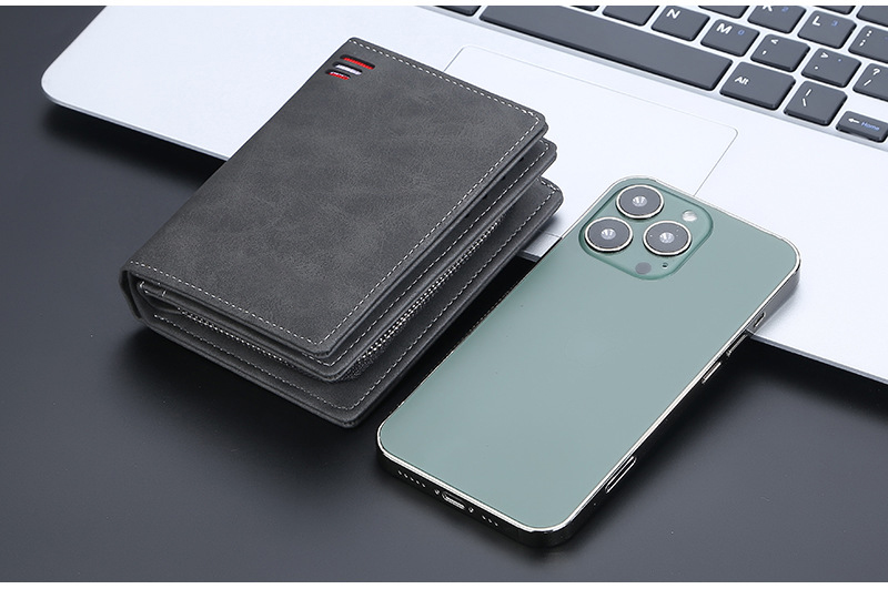 Men's Medium Size RFID Blocking Leather Wallet with Zipper and Credit Card Holder