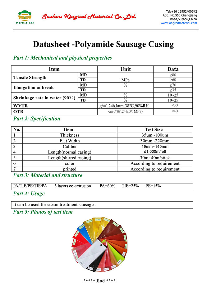 Custom Size Steam Cooking Polyamide Sausage Casings For Sausages Making