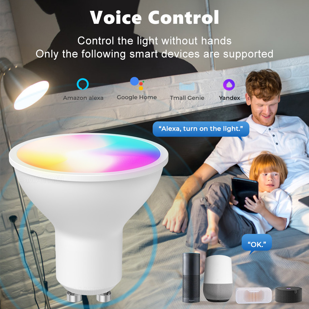 Smart Bulb RGBCW 5W Dimmable Lamps Remote control Work with Alexa Google Home Tuya GU10 WiFi Smart Light LED Bulbs