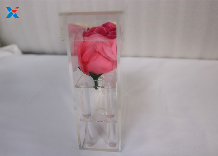 3 Holes Rectangle Acrylic Storage Containers Clear For Fresh / Preserved Flower