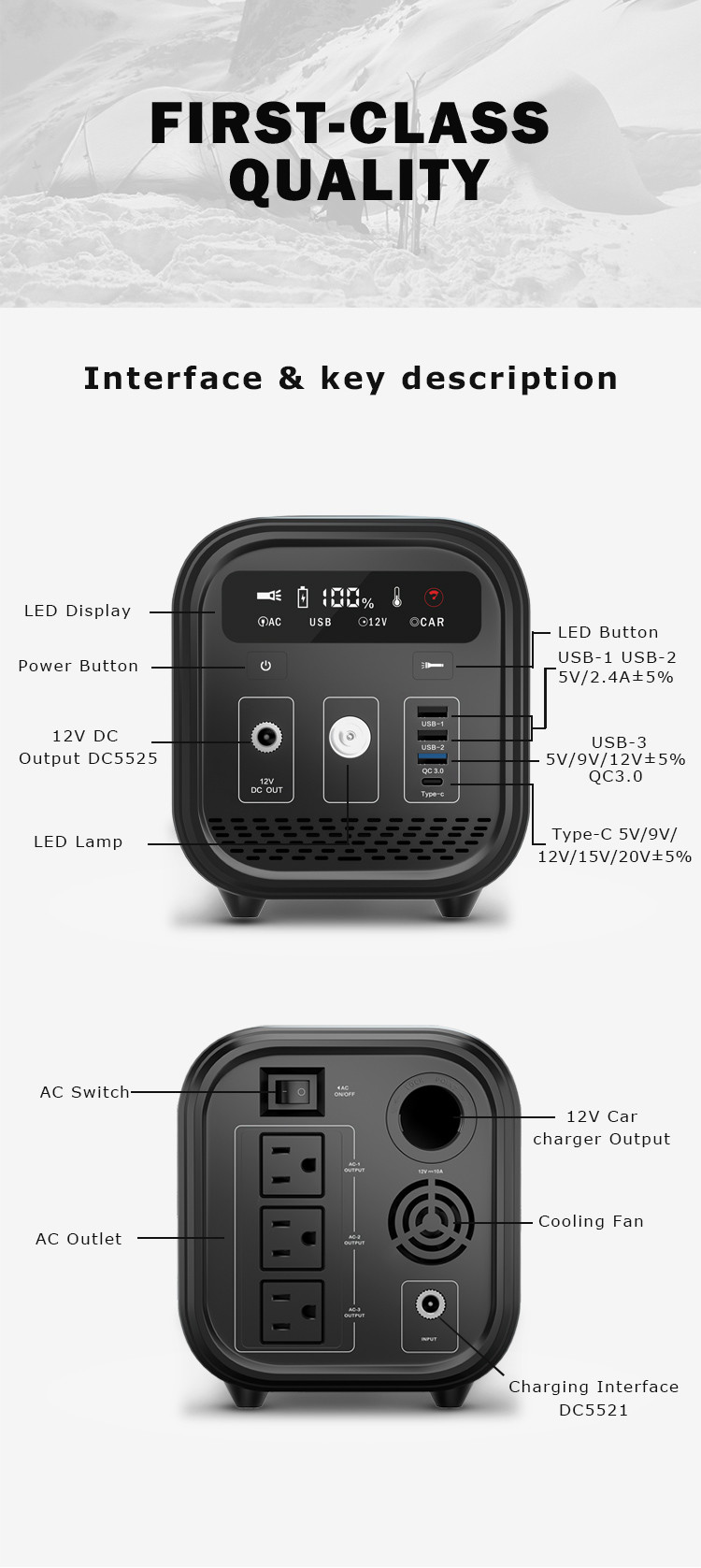110V 220V Portable Outdoor Power Unit Lifepo4 Battery Portable Rechargeable