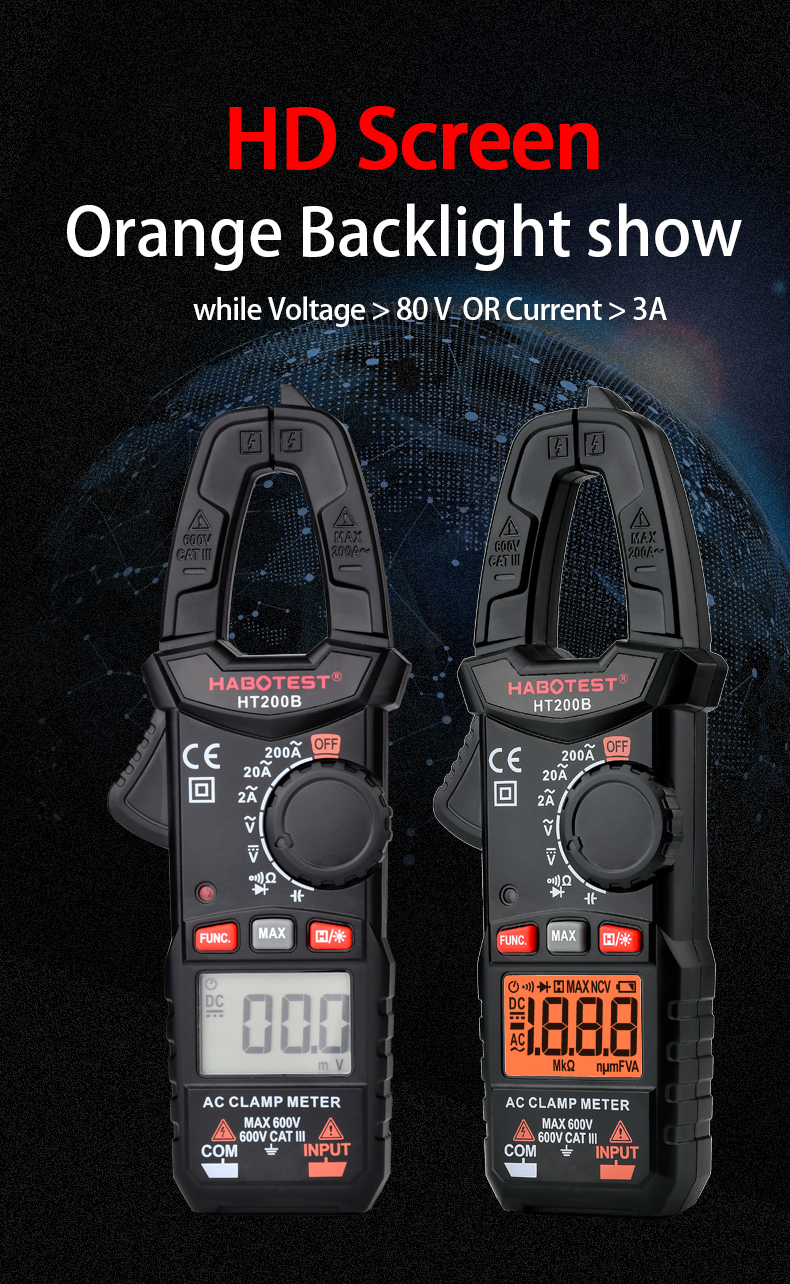 2000 Counts 200A Double Backlight Mini Clamp Meter