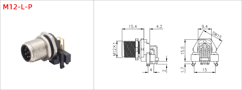 M12 Panel Mount Male Receptacle Industrial Connectors M12 Circular Connector 90 Degree
