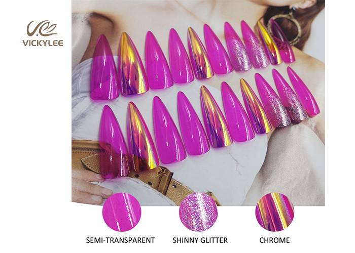 Long Stiletto Ballerina Glossy Purple DIY Fake Nails Non Toxic