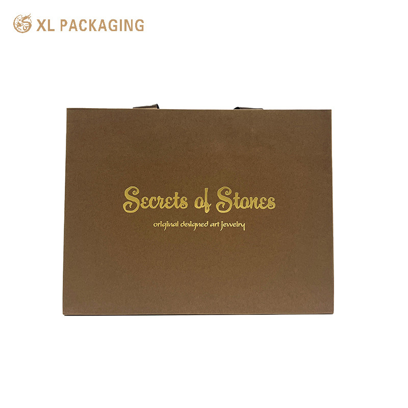 Custom Printed Logo Brown Paper Shopping Bag with Ribbon Handle Production Time 15-20 Days Customer Provided