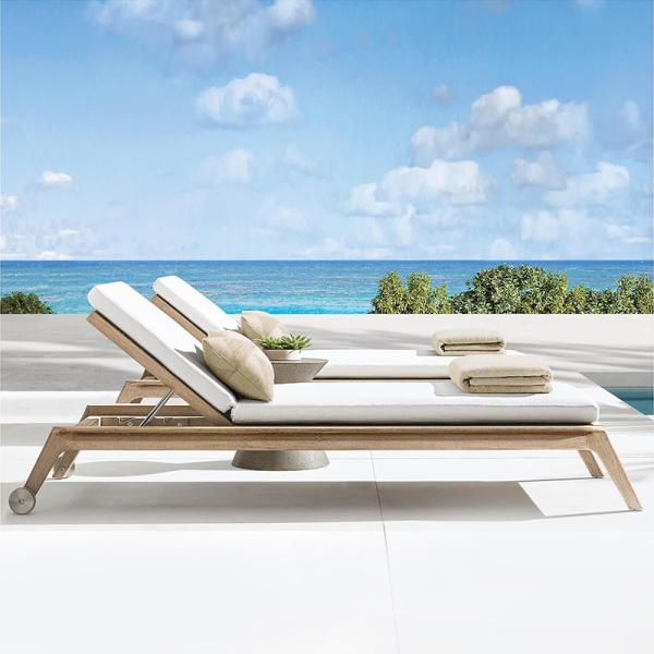 Sun Resistant Swimming Pool Beach Hotel Teak Lounge Chair With Wheel Adjustable