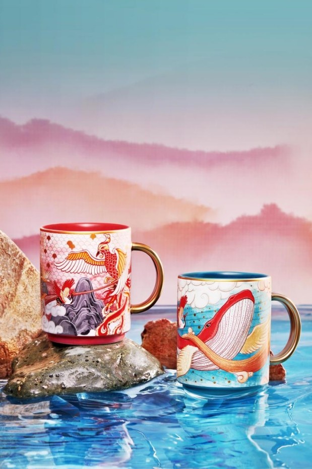 Chinese decal ceramic mugs 11oz coffee mug Style Vintage Decal Tall Ceramic Mugs with handle for gift