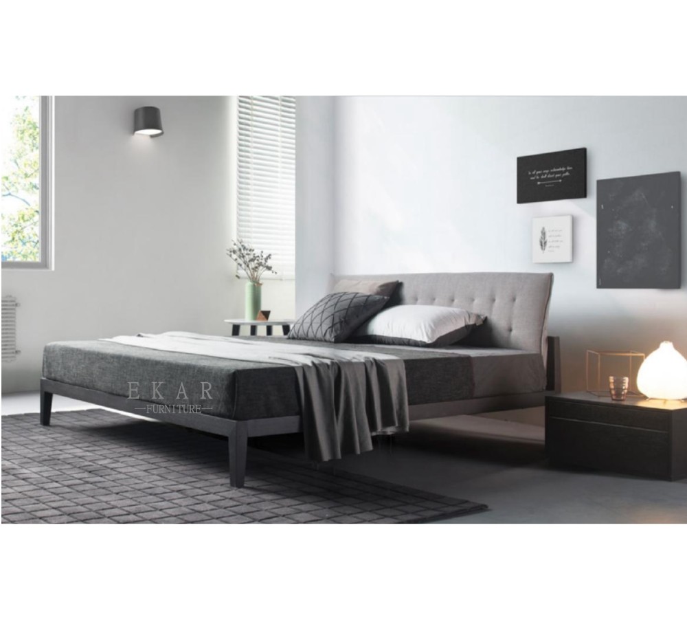 Simple Design Fabric Headboard Wooden King Size Bed Frame