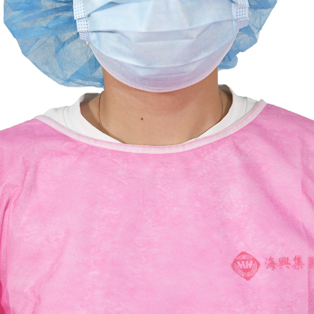 Pink Pp Disposable Safety Isolation Gowns Non Woven 30gsm Knitted Cuff Ppe
