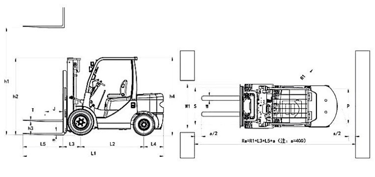3.5ton S4.5m Mast Nissan Engine Side Shift Lp Gas Forklift