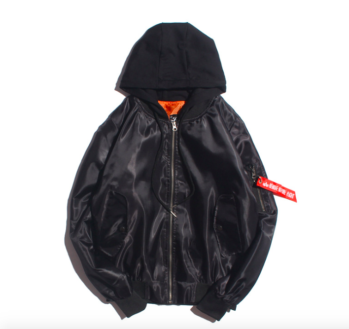 Windproof Mens Winter Bomber Coats , Plus Size Black Nylon Bomber Jacket