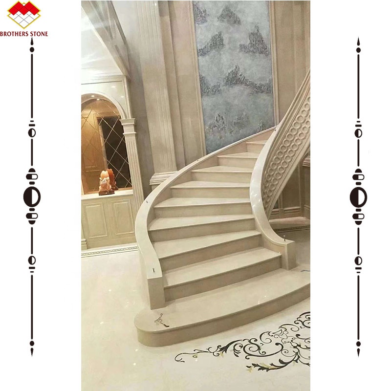 Modern Indoor Customized Marble Waterjet Design Arc Staircase for House Interior
