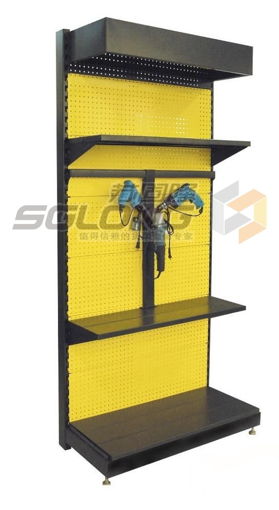 Lighting Box Header Supermarket Display Racks , Metal Shop Shelving Perforated Back