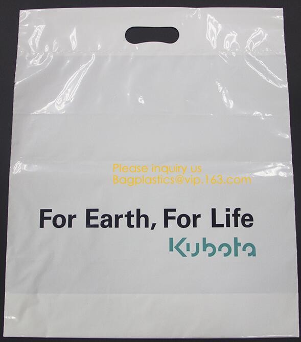 Custom Printed Stand Up Block BottomSoft Loop Handle Plastic Carrier Shopping Bag，Plastic Soft Loop Handle Bag for Shopp