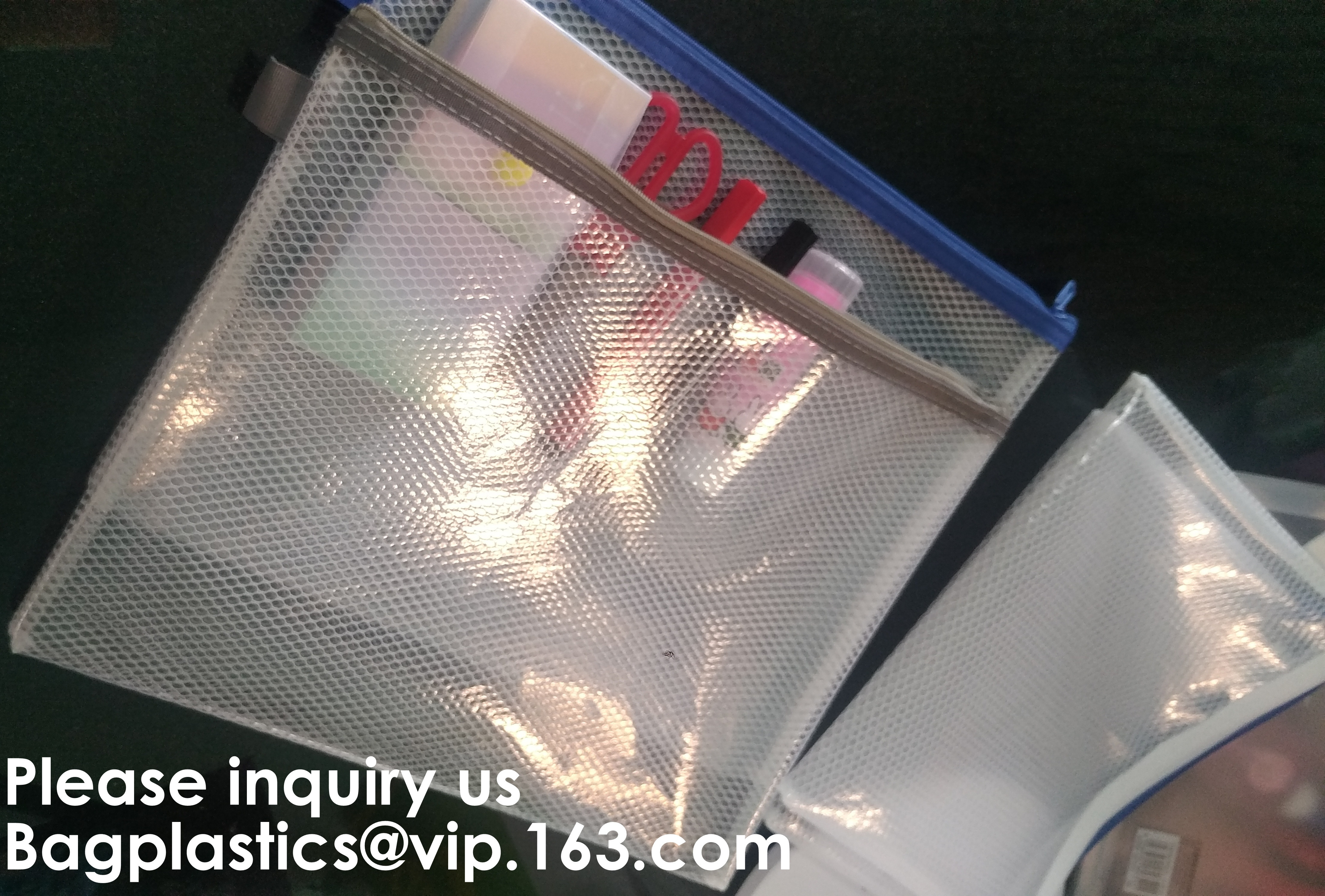 PVC A4/A5/A3 Waterproof Mesh Transparent Zipper File Folder Bag,A4 Double Zipper Mesh File Storage Bag With Color