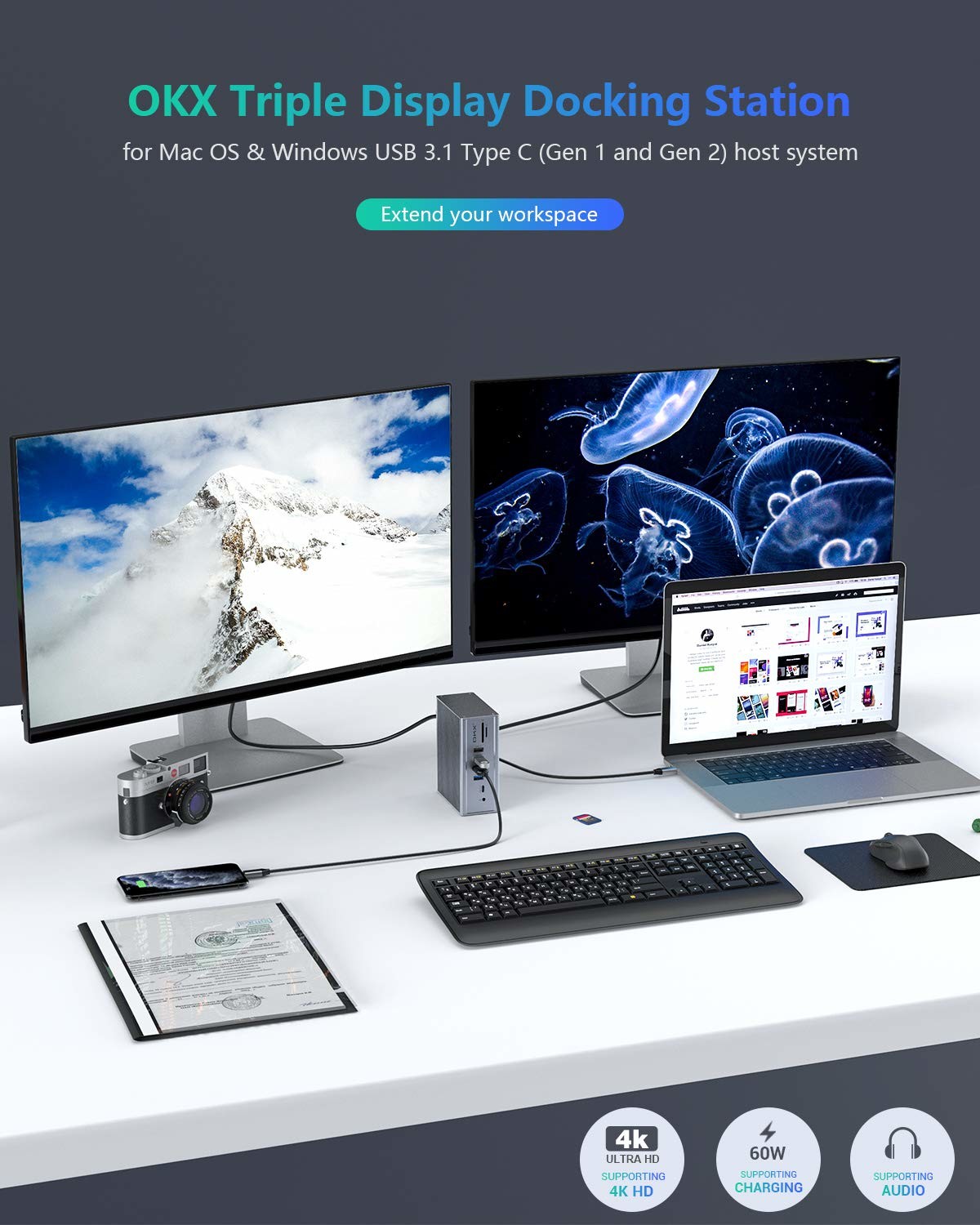 12 In 1 Usb C Docking Station USB 3.0 Type-C 5Gbps Data Transfer And Charging Function