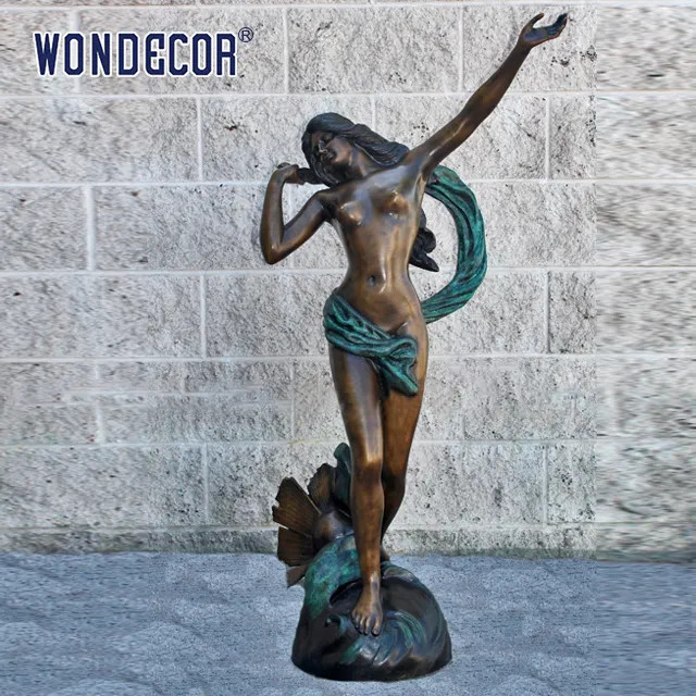 Customized garden decoration, life-size metal brass statue of a beautiful woman