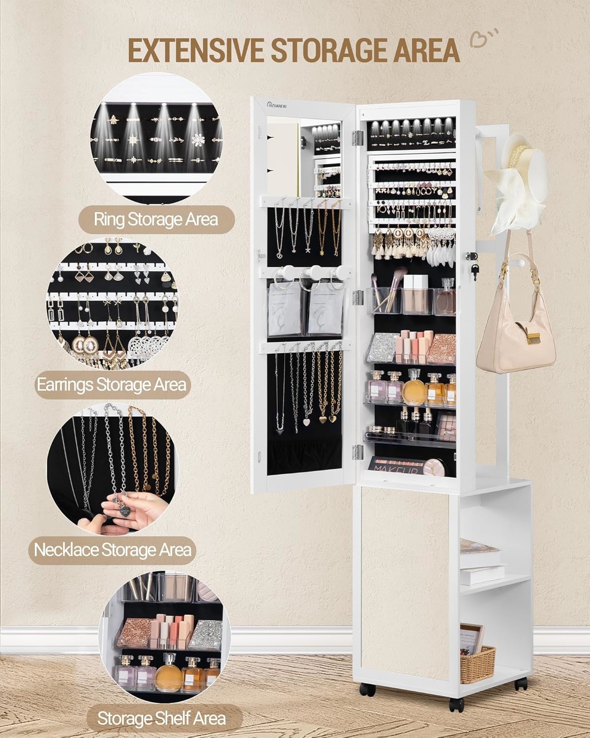 Wood Full Length Mirror Cabinet Frameless Mirror Jewelry Cabinet Modern
