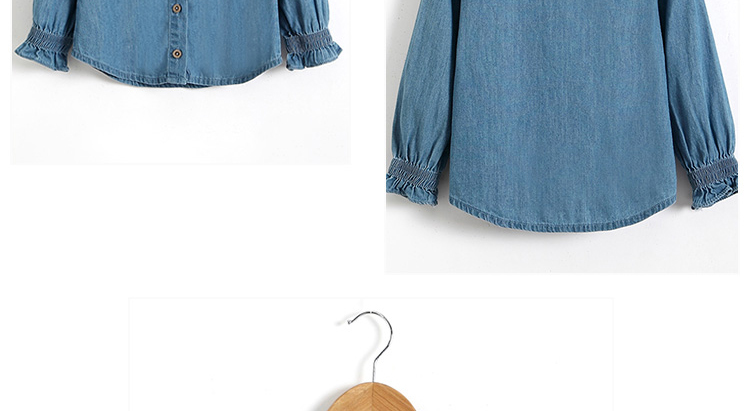 100% Cotton Children Slim Fit Long Ruffles Sleeve Denim Tops With Wood Button Closure