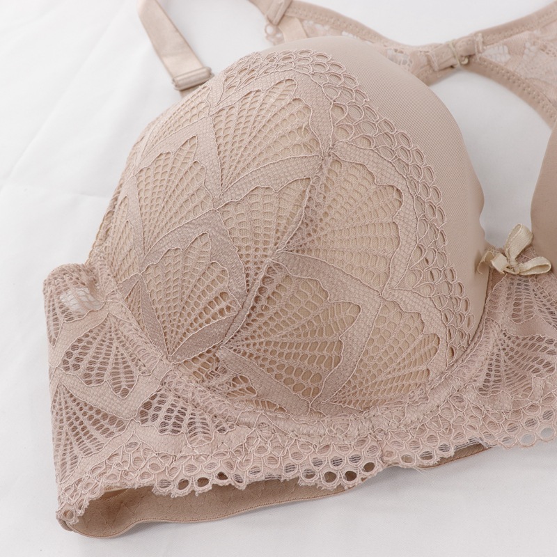 E Cup Breathable Sexy Lace Gathering Womens Triangle Bra Adjustable Larger Size