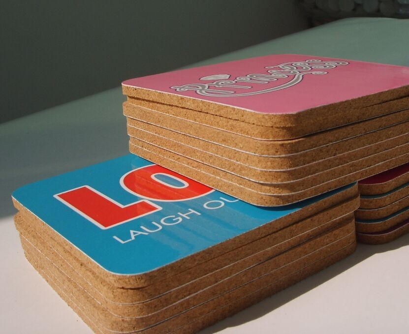 Sticker Lable Nature Cork Coaster with silkscreen logo, good for home and hotel