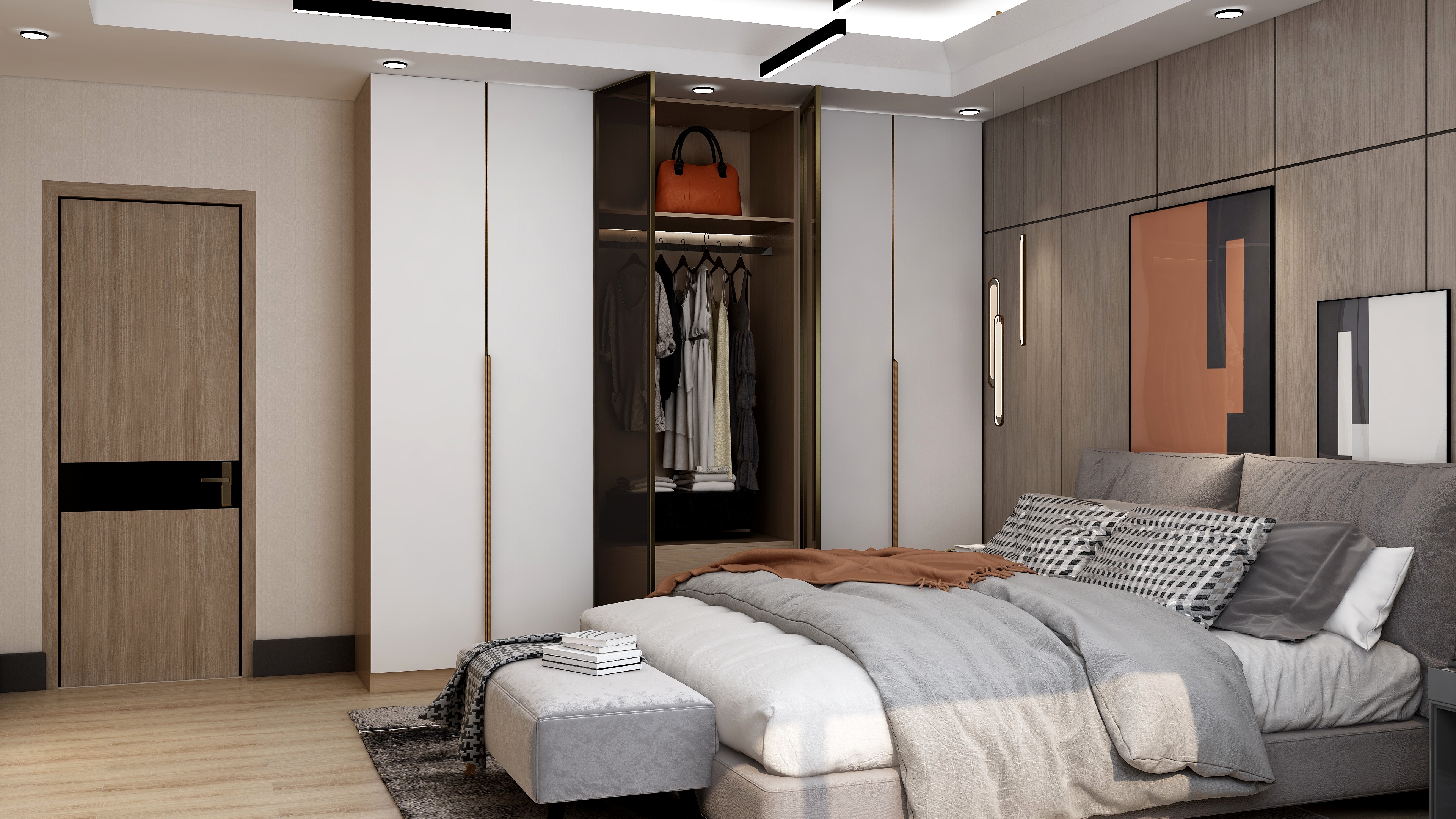 Modern Furniture Set for Bedroom Wardrobe Wall Built-in Design and 2D / 3D Options
