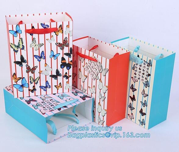 Luxury paper bags with handles Different Sizes,250gsm art paper shopping carrier bag custom printing with handle rope