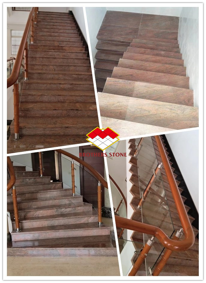 Modern Iron Baltic Red Granite Kitchen Countertop and Staircase Design in Multi Color Red