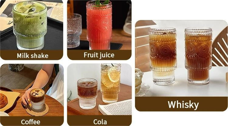 Ribbed Coffee Wine Drinking Glasses Tumbler Sunflower Cup 190ml