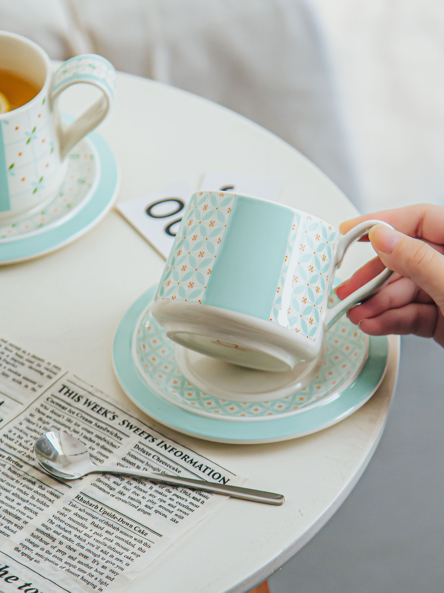 Simple Blue Ceramic Cup And Saucer Set For Cappuccino Or Tea In Europe Design