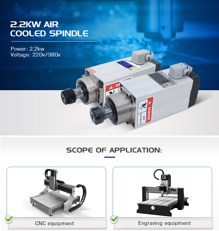 220v or 380v Inverter Drive GDZ 93*82-2.2 2.2KW Air Cooled Spindle Motor for CNC Router