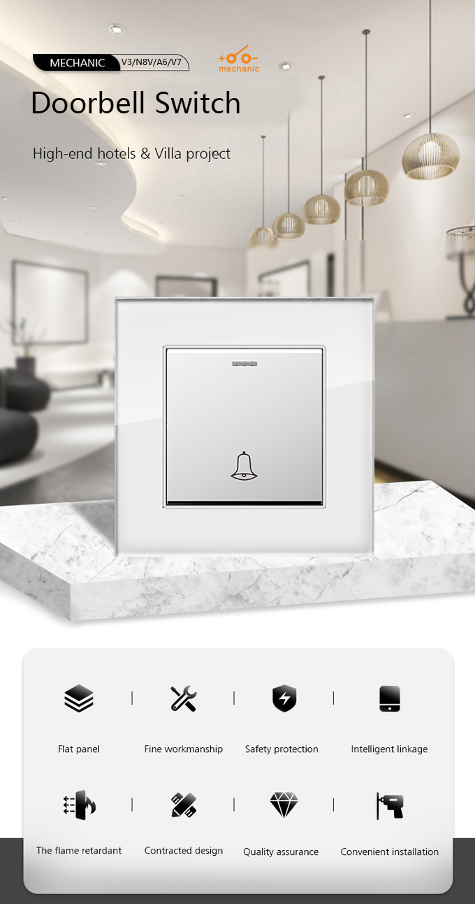 Smart Laffey Push Button Bell Switch Glass / Metal Material