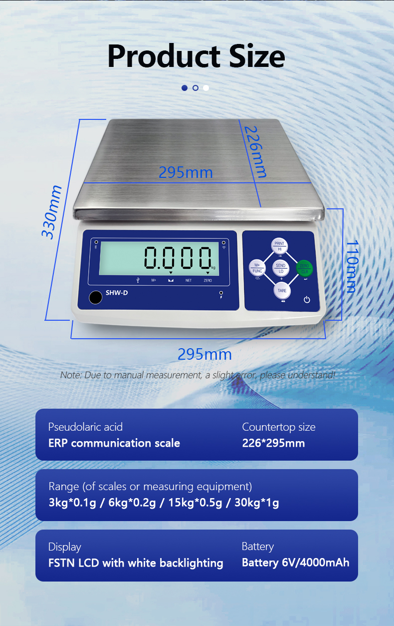 SHWDL-15KG Ethernet Function Table Scale with LCD Display and AC/DC Power Supply