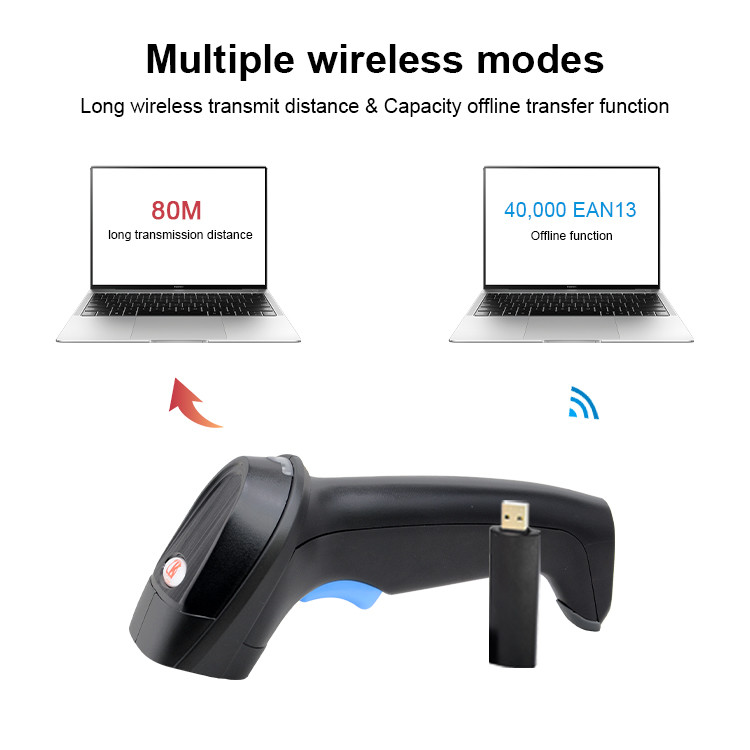 Bluetooth 2.4GHz Wireless Barcode Scanner 3-In-1 Connection 1D Laser Reader
