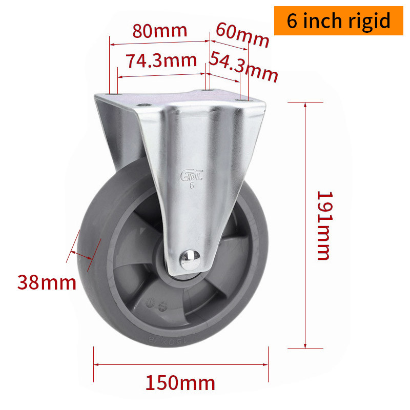 EDL‌ Medium Duty 6inch Caster TPE Plate by Rigid , Swivel and Brake Type 200kg 666P-56