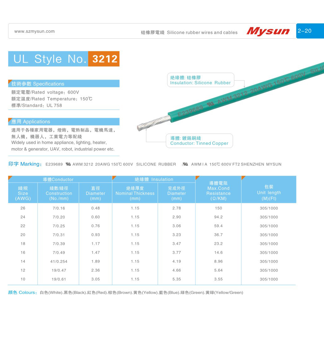 UL3212 600V 150C 10-26AWG Silicone Wires And Cables FT-2 For Home Appliance,lighting,industrial Power Wires