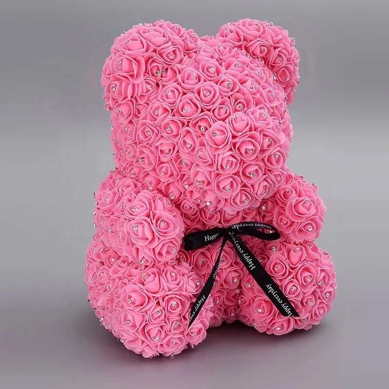 New Arrival Diamond Rose Bear Foam Rose Decorated Diamond Teddy Rose Bear