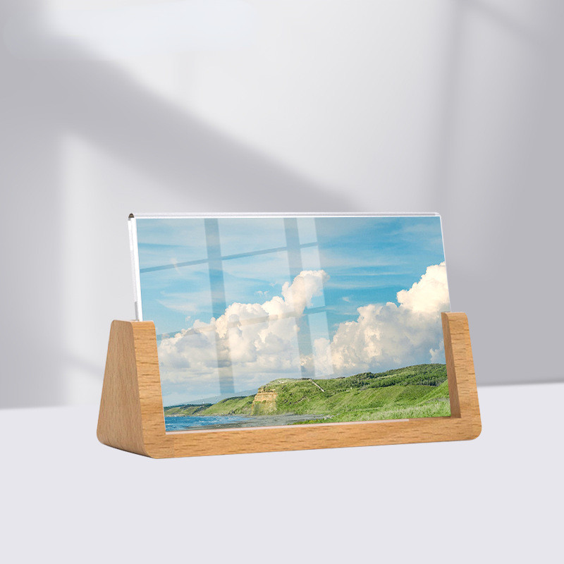 Custom Acrylic And Wood U-Shaped Photo Frame , Desktop Acrylic Picture Photo Display 6x7, 7x7, And 8x10 Inch Sizes