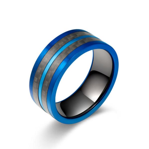 High Polished Stainless Steel Love Wedding Band Blue Plated Dome Groove Couples
