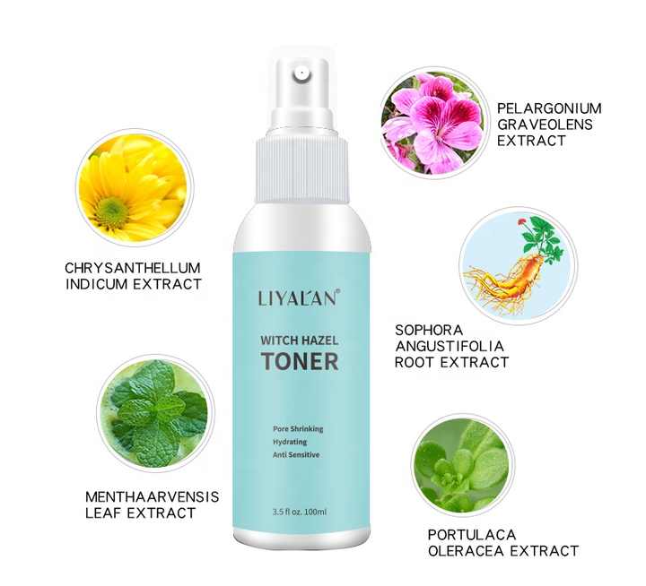 Private Label Anti-Sensitive Hydrating Shrink Pores Soothing Witch Hazel Facial Toner Spray