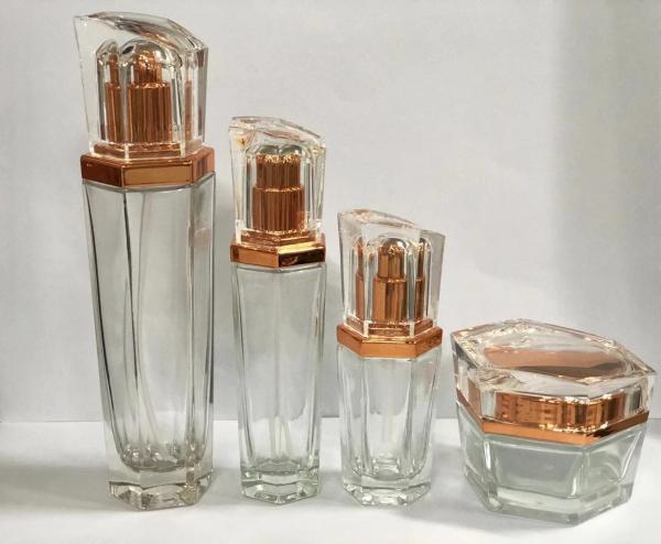 Luxury Transparent Cream Bottles Skincare Packaging / Glass Cosmetic Bottle Six