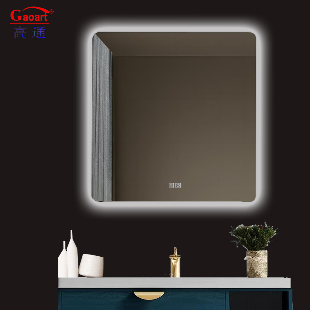 Smart Touch Screen LED Bathroom Mirror for Hotel Customized Size Bevelled Decor Mirror