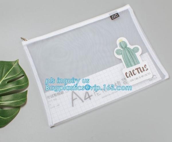 Fashion Colored Mesh Office Stationery A4 Clear Folder with Zipper, Promotional
