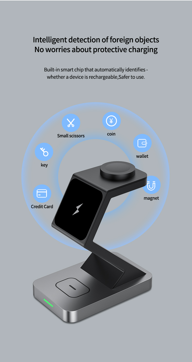 15W Maximum Output Power 3 In 1 Wireless Charger for iPhone 12 13 14 15 Type C Input Port