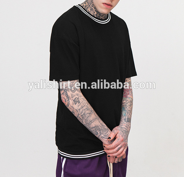 OEM high quality summer new striped rib campus style European American men's short sleeved casual T-shirt