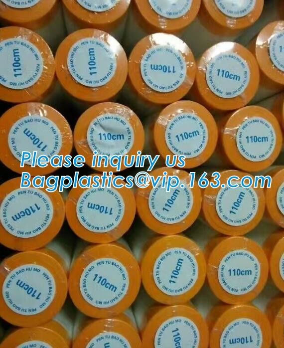 Disposable PE pre-taped self static cling masking film, Cover mask plastic drop film PE protection film with tape, BAGEA