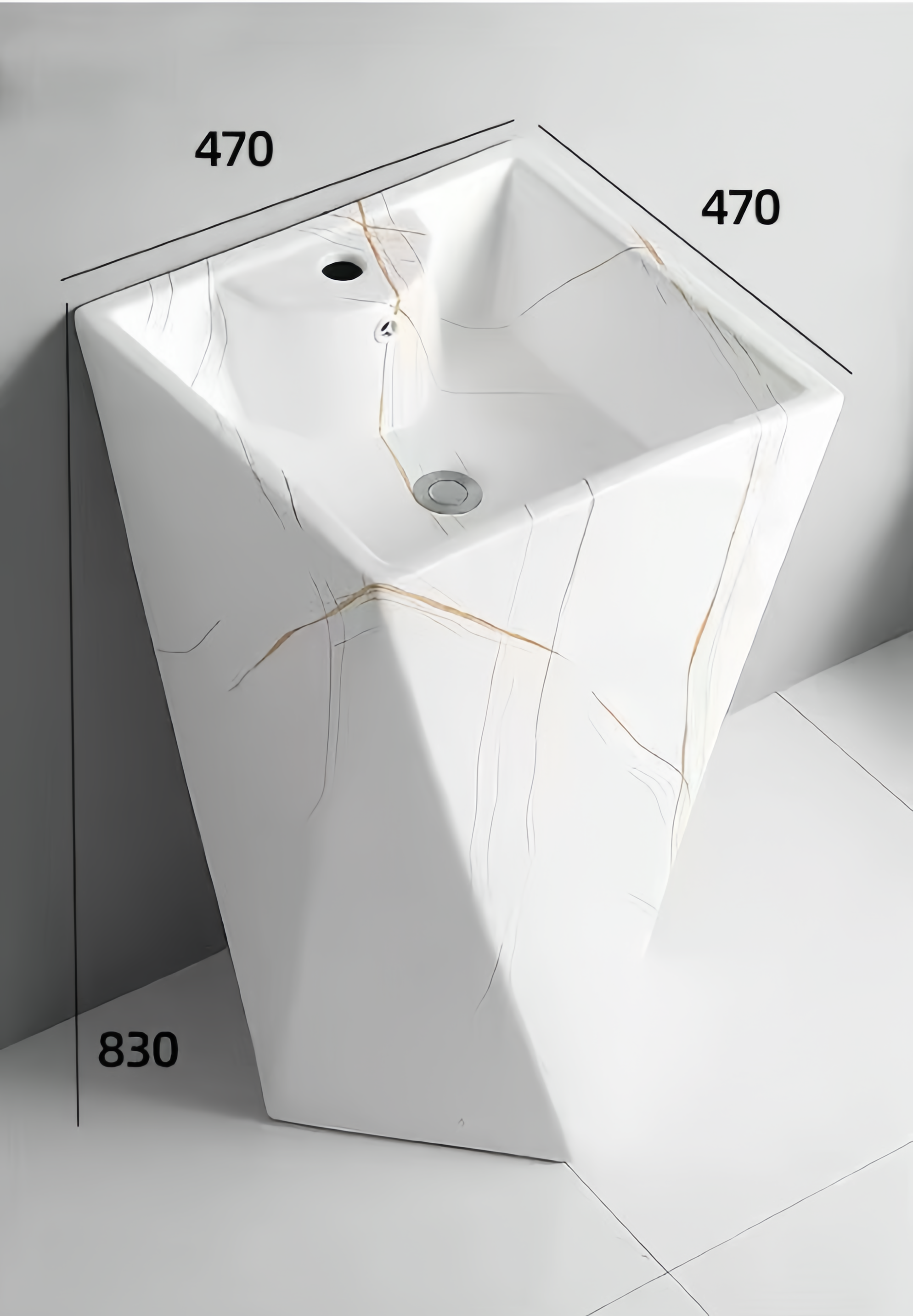Diamond Shape Full Pedestal Bathroom Wash Hand Basin Large Pedestal Height Wash Basin