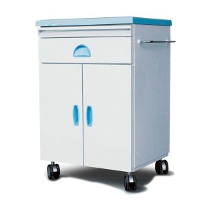  Blue hospital bedside table with four wheels for hospital use Manufactures