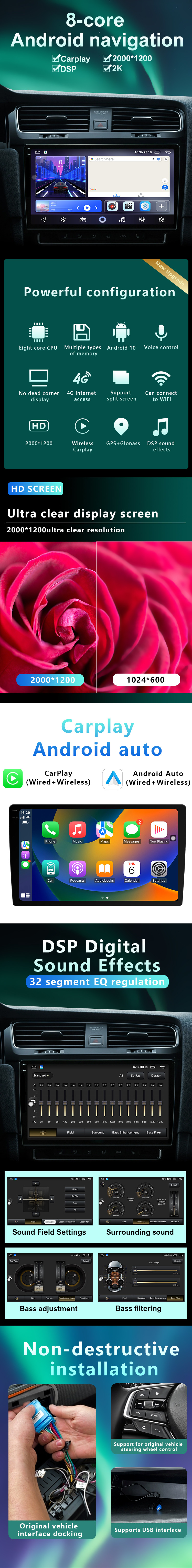 Universal CarPlay Car MP5 Navigator Android 10 Touch Screen Car Stereo With Bluetooth