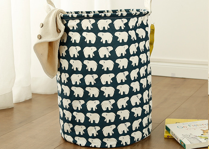Puting Foldable washing laundry basket toy storage bag cotton lenon customized green gree laundry facility